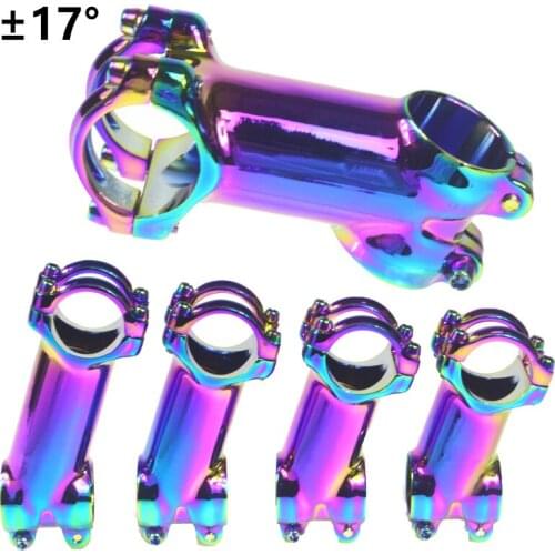 SHIKRA Bicycle Stem Mountain Road Bike Stem 17 Degree 60/70/80/90mm 31.8 Handlebar Stem Bike Riser MTB Ultralight Stem Rainbow