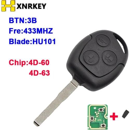 XNRKEY 3 Buttons Remote Car Key HU101 433Mhz 4D60 4D63 Chip For Ford Focus Fiesta Fusion C-Max Mondeo Galaxy C-Max S-Max