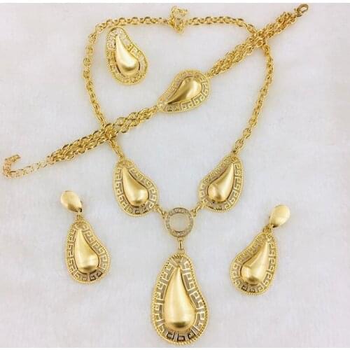 Yulaili Dubai Gold Jewelry Sets for Women African Party Wedding Gifts Ethiopia 24K Color Necklace Earrings Bracelet Ring Set