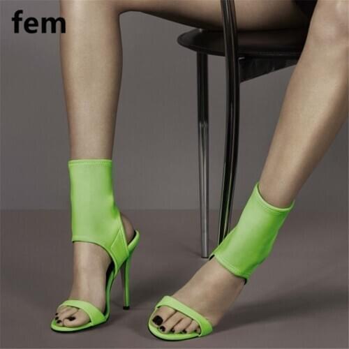 Women Sandals Heeled Boots Summer Sandals Boots High Heels Stiletto Open Toe Sock Boots Slip On Shoes For Women Leopard Boots