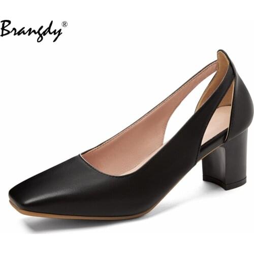 Brangdy New Women Pumps Office Lady Sqaure Toe Sandals 6CM Block Chunky Heels Dress Party Ladies Shoes Woman Plus Size 33-45