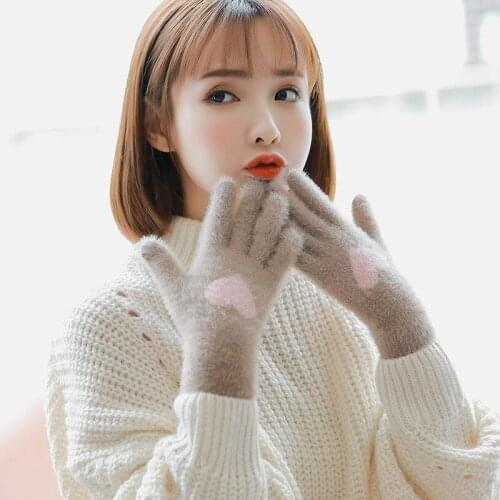 Women Winter Keep Warm Touch Screen Plus Cashmere Thicken Soft Cycling Windproof Elasticity Cute Lovely Wool Knitted Gloves