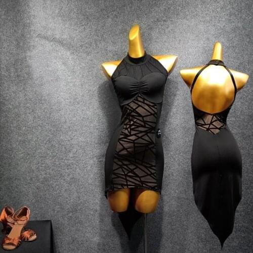 Sexy Irregular Women Latin Dance Dress Hollow Out Practice Cloth Ballroom Competition Costumes Hanging Neck Tango Samba Suit