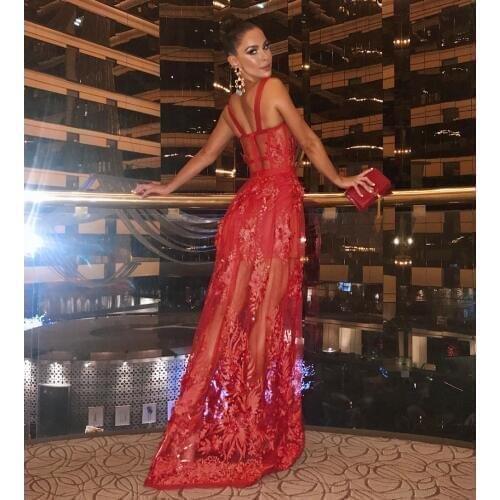 Sexy Women Hollow Out Red Lace Slip Rayon Elegant Homecoming Evening Party Dress