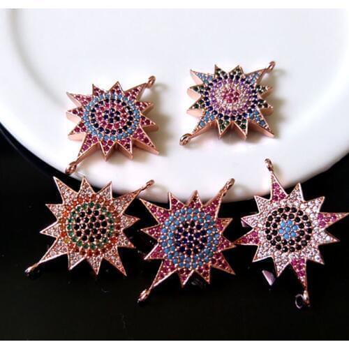 10 Pieces Turkish Style Sun Flower Bails Connector CZ zircon Micro pave crystal Charm DIY Bracelet necklace Jewelry making C174