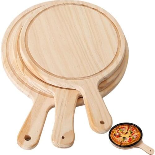 11/12/13 Inch Wooden Pizza Board Round with Handle Baking Serving Tray Pizza Stone Cutting Board Platter Bread Cake Baking Tools