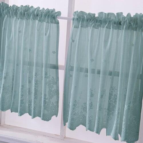 2 Panels Embroidered Lace Window Voile Sheer Curtain Tiers 74*61cm