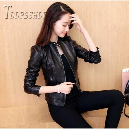 2019 High Quality Women Pu Leather Coat Black Color Lining With Fluff Female Jacket
