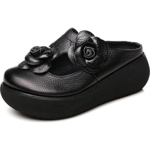2021 Top Cowhide Flower Elegant Fashion Slippers Women Sandals Summer Shoes Thick Bottom Wedges Sandals Real Leather Slippers