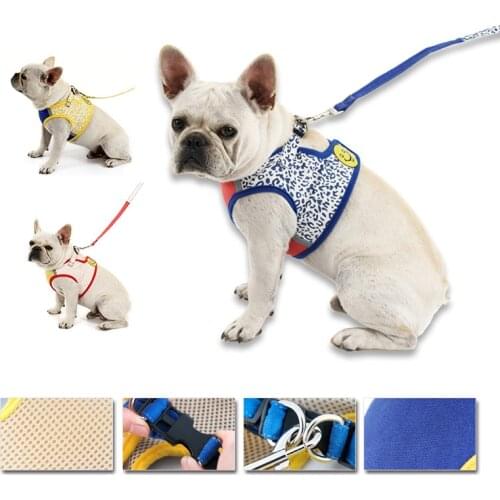 2021 Summer Bull Dog Clothes Set Poodle Bichon Pomeranian Canvas Vest + Leash for Puppy Dogs Thin Clothing Costume Pet Supply