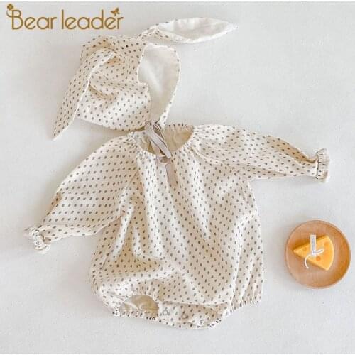 Bear Leader Newborn Baby Girls Rompers New Spring Long Sleeve Clothes Kids Girl Cute Outfits With Hat Toddler Print Jumpsuits