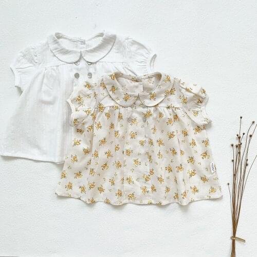 Korean Style New Summer Baby Girls Cute Blouses Floral Printed Cotton Tops Toddlers Children Short Sleeve Shirts