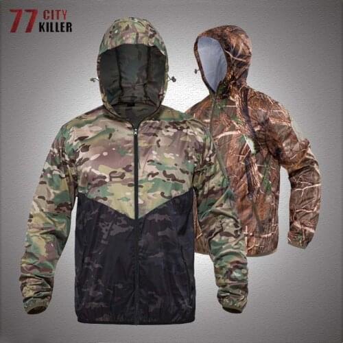Quick Dry Tactical Jacket Men Lightweight Outdoor Camouflage Hooded Skin Jackets Mens Military Thin Breathable Sunscreen Coats