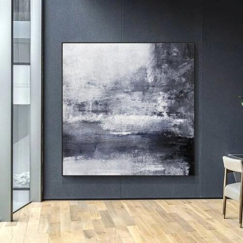 Black White Painting Large Abstract Painting Landscape Horizontal Wall Art Handmade Large Wall Art Wall Decor Art Large Canvas