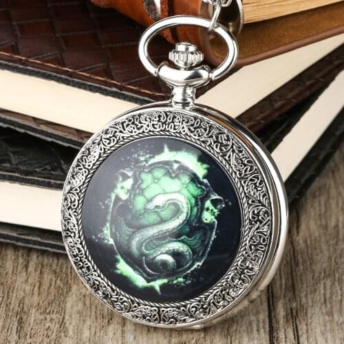 Fluorescent Green Snake Analog Quartz Pocket Watch Analog Pendant 80CM Necklace Chain relogio de bolso