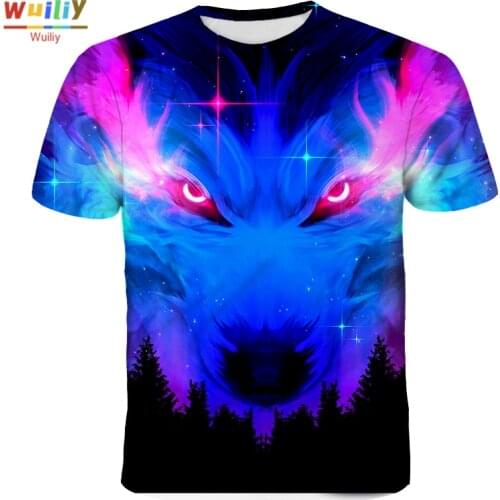 Wuiliy Animal T-shirt For Men Wolf Graphic Tee Wolfish 3D Print Tees Galaxy Wolf T Shirt Women/Men Forest Wolfs Tops