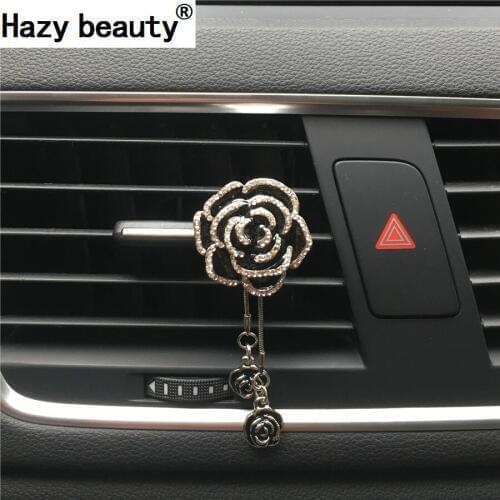Hazy beauty Rhinestone Camellia Pendant Car perfume Air Freshener Air conditioner air outlet decoration car styling Perfumes