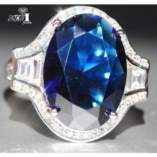 YaYI Fine Jewelry Fashion Princess 12*16 Huge Blue Cubic Zirconia Silver Color Engagement Wedding Party Lovers Gift Rings