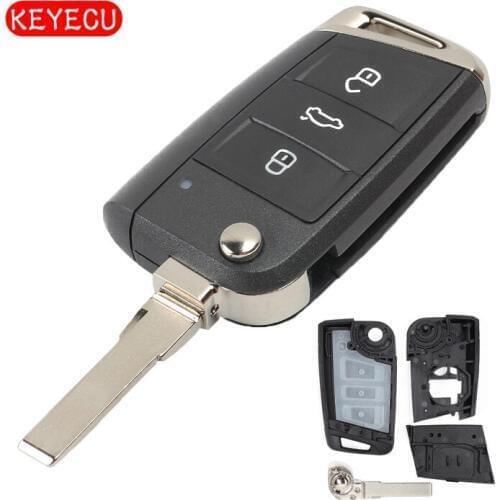 Keyecu Flip Remote Key Shell Case 3 Button Fob for Volkswagen Golf 7 MK7 GTI, Skoda Octavia 2015