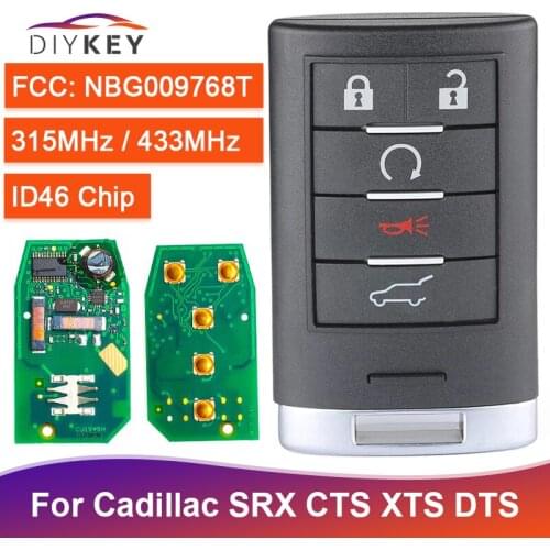 DIYKEY 315MHz/ 433MHz NBG009768T Keyless Entry for Cadillac SRX CTS XTS DTS 2010 2011 2012 2013 2014 5 Button Remote Car Key