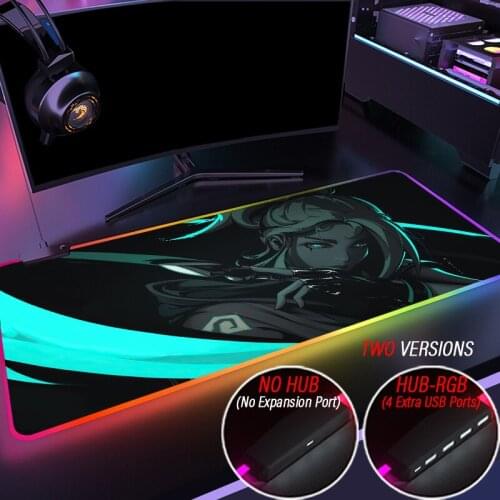 Large Gaming Glow Mousepad Anime Valorant RGB Mouse Pad XXL Computer Mat LED Backlit Mat Mause Carpet Desk Mat