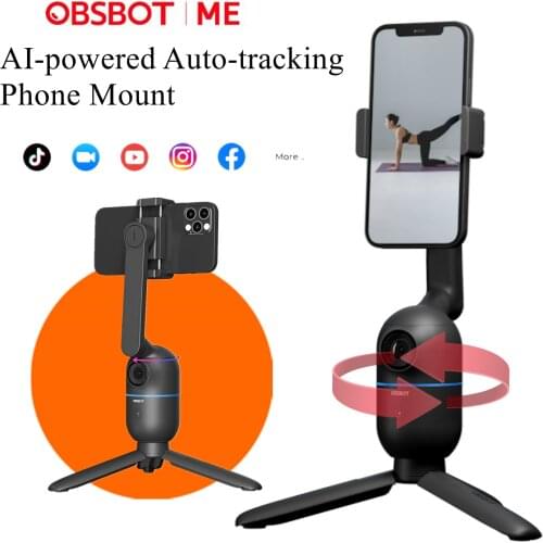 OBSBOT Me AI-Powered Phone Mount, Auto-Tracking Phone Mount with Wide-Angle Sensing Camera, for Vlogging, Streaming Video Calls