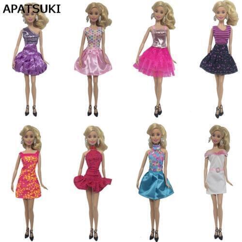 8pcs/lot Doll Dress For Barbie Dolls One Piece Dress Clothes For Barbie Dollhouse Princess Dresses DIY 1/6 Doll Accessories