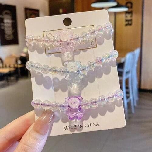 Cute Cartoon Bear Crystal Beads Elastic Hair Bands for Women Girls Korean Bracelets Headwear Hair Ties Girls Hair Accessories