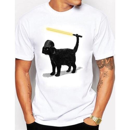BLWHSA New Summer Men T-Shirts 100% Cotton Printing Funny Black Cat Warrior Unique Design Short Sleeve T Shirts For Men Clothing