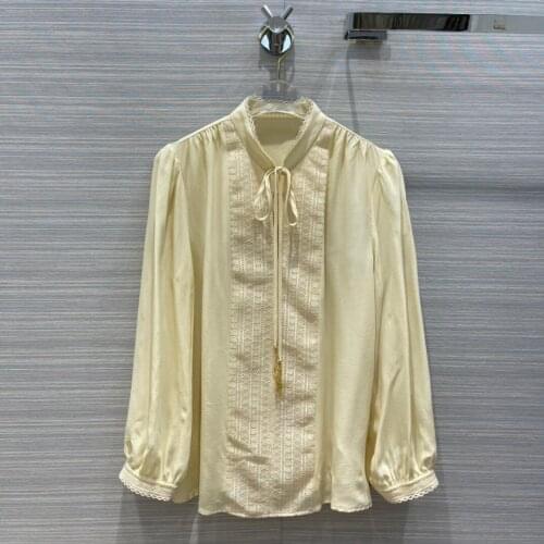 New ladies fashion 2021 long-sleeved sexy casual lace-up silk shirt 1231