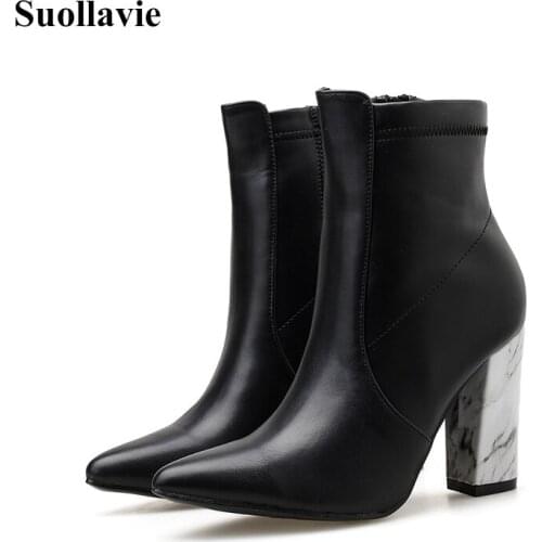 2020 NEW Spring leather Fashion Mid-Calf Short Boots Women Pointed Equestrian Chelsea Boots Dance High Heel botas mujer Shoes