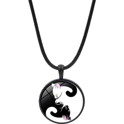 2021New Hot Tai Ji Yin Yang Pendant Necklace Classic Black White Chinese Taoism Sign Glass Gem Necklace Cat Paw Silver Plated