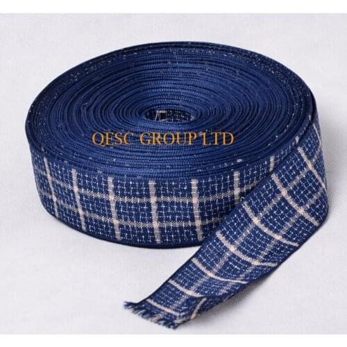 NEW 40MM Dark blue check cotton ribbon hemp ribbon Plaid ribbon for hair accessory fascinator HAT dress headband hat bag decorat