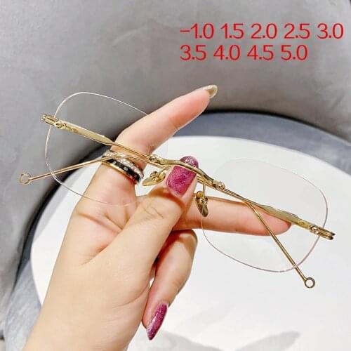 NYWOOH Rimless Myopia Glasses Women Men Business Style Eyeglasses Frames Finished Short Sighted Prescription Eyewear -1.0 -5.0