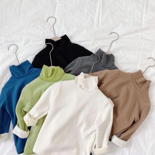 Autumn Winter Kids Shirts Solid Color Thicken Long Sleeves Tops for Boys Girls Clothing Turtleneck Shirt Children Clothes Tees