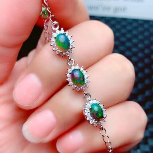 Excellent Brilliance Opal Silver Bracelet for Woman7mm*9mm Natural Dyed Opal Bracelet 925 Sterling Silver Opal Jewelry Party