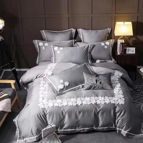 Luxury black Lace 100S Egyptian cotton Royal Bedding sets Queen King size Duvet cover Bed sheet set Pillowcase 4pcs grey white