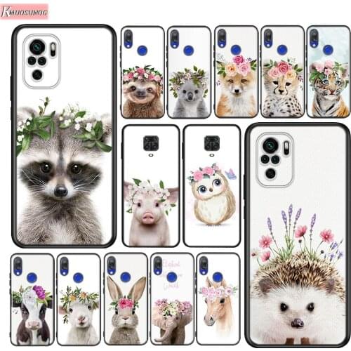 Raccoon Fox Animal Flower Silicone Cover For Xiaomi Redmi Note 10 10S 9 9S Pro Max 9T 8T 8 7 6 5 Pro 5A Phone Case