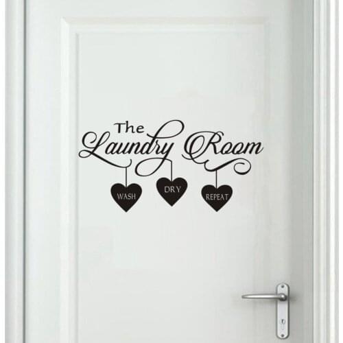 Laundry Room Quote Wall Sticker Home Decor Art Mural Hearts Removable Wall Decals Door House Decoration Accessories