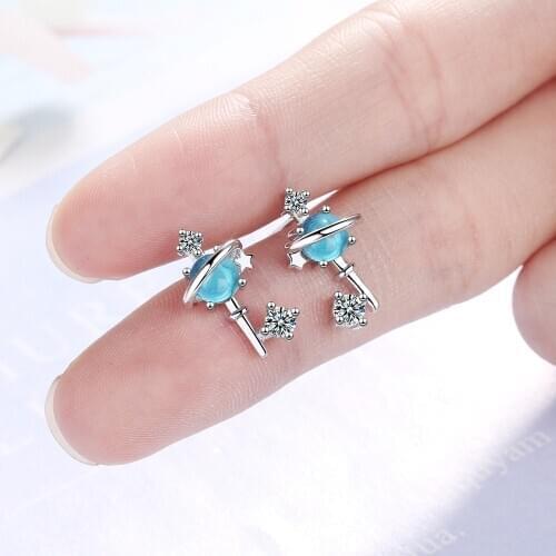 Todorova Dream Blue Crystal Universe Planet Stud Earring Glittering Star Zircon Earring for Women Christmas Gift