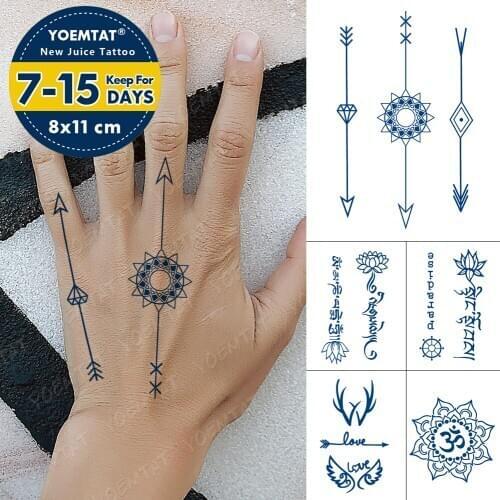 Juice Lasting Waterproof Temporary Tattoo Sticker Arrow Mandala Diamond Geometric Flash Tattoos Male Body Art Fake Tatto Female