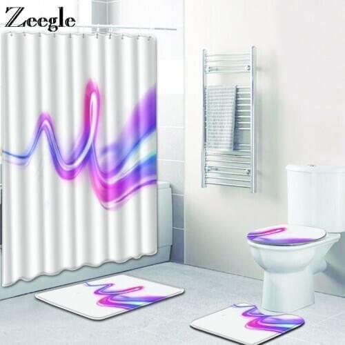 Zeegle Shower Curtain and Bath Mat Set Washable Toilet Foot Rug Toilet Absorption Foot Carpet Modern Mat Bathroom Decoration Mat
