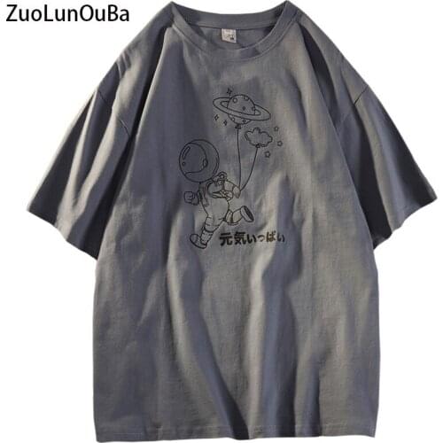 2021 Summer Fashion Japanese Korean Style Women T Shirt Print Harajuku Running Astronaut Short Sleeve Tees Gray Tops Female