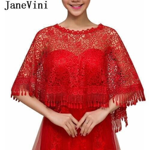 JaneVini Womens Gorgeous Bridal Cape Shoulder Bolero Red Wedding Formal Evening Floral Lace Wraps and Shawls Shrug Female Jacket