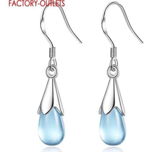 Factory Price Hot Selling Genuine 925 Sterling Silver Water Drop Shape Earrings Lovely Style 3 Models Blue Crystal Earrings
