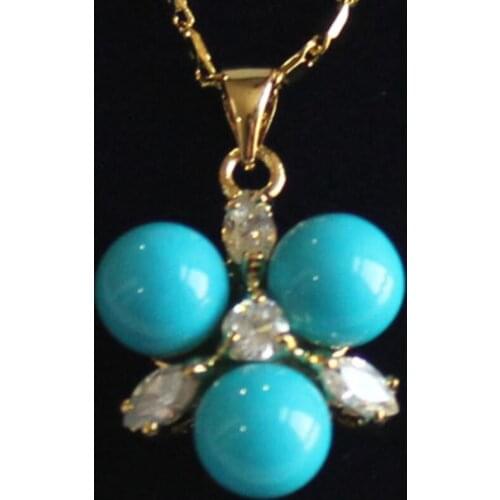 Womens fashion gold plated micro inlaid white zircon + Blue Shell Pearl Pendant Necklace