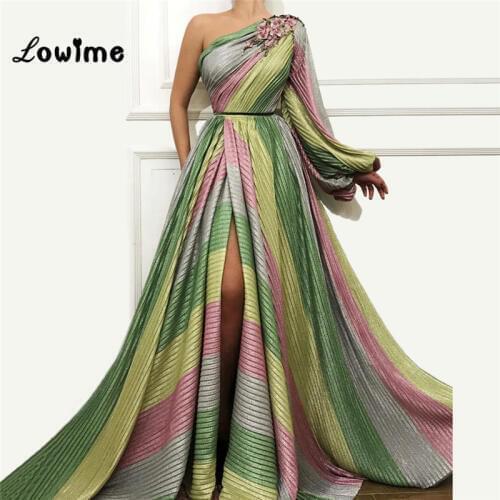 One Shoulder Embroidery Applique Evening Dresses 2019 Arabic Party Gowns Islamic Dubai Kaftan Robe De Soiree Muslim Prom Dress