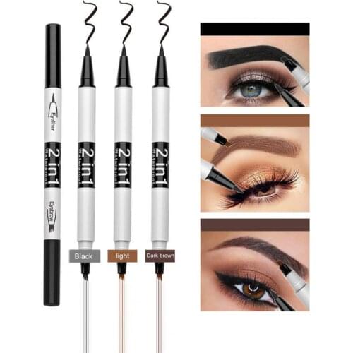 1.8ML Eyebrow Pen Four Forks Smudge-proof Two-headed 2 in 1 Black Eyeliner for Girl