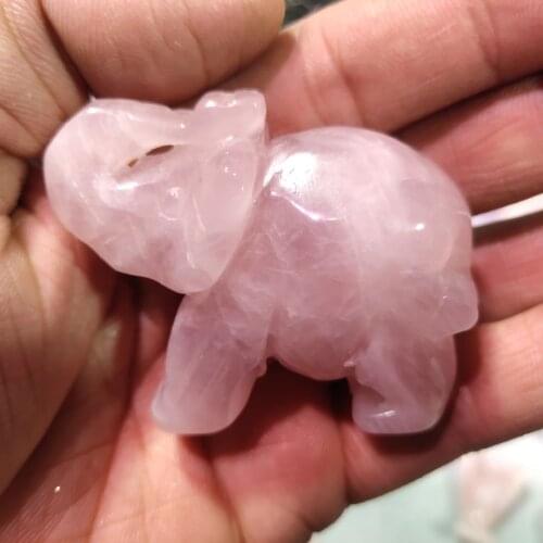 1pcs Natural Rose Quartz Powder crystal Hand-carved Elephant home decoration healing crystals wedding decoration Jewelry Gift