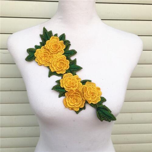 1Pc Yellow 3D Flowers Embroidered Lace Sewing for Clothes Applique Diy Accessory Suppliers Sticker Lace Neckline collar